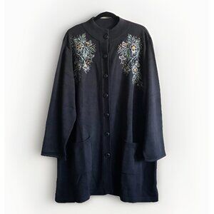 Bob Mackie Wearable Art Long Floral Cardigan Women’s Size 2X Black